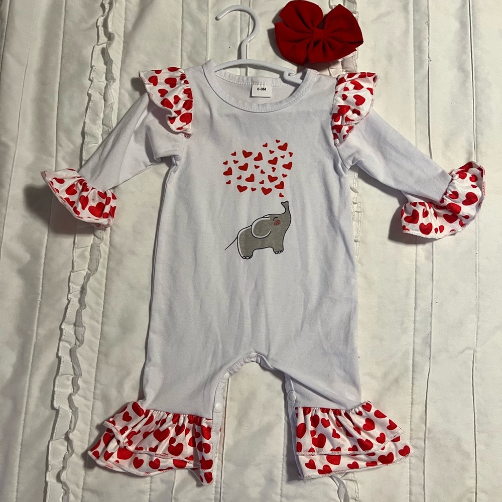 0-3 month baby girls elephant heart one piece outfit